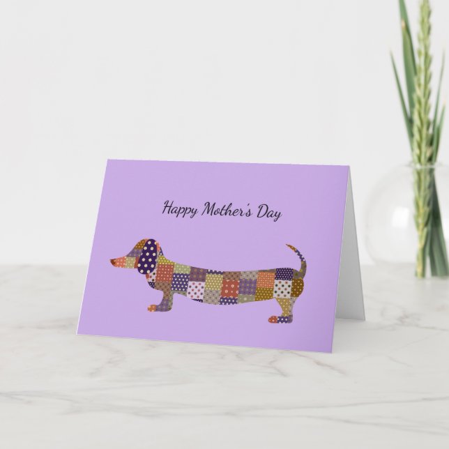 Patchwork-Dachshund-Muttertags-Karte Einladung (Vorderseite)