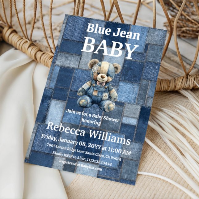 Patchwork-Denim-Bär-Junge-Blue-Jean-Baby-Party Einladung (Von Creator hochgeladen)