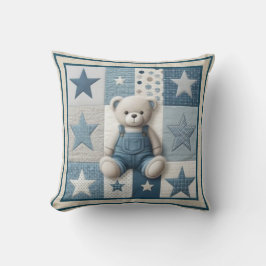 Patchwork Denim Bear Baby Square Throw Pillow Kissen