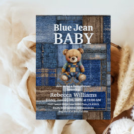 Patchwork Denim Bear Toy Blue Jean Baby Shower Einladung