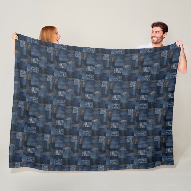 Patchwork Denim Fabric Art Illustration No17 Fleecedecke (Beispiel)