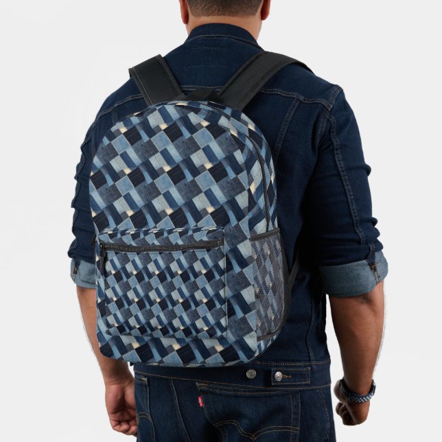 Patchwork Denim Fabric Art Illustration No2 Bedruckter Rucksack (Insitu (Modell))