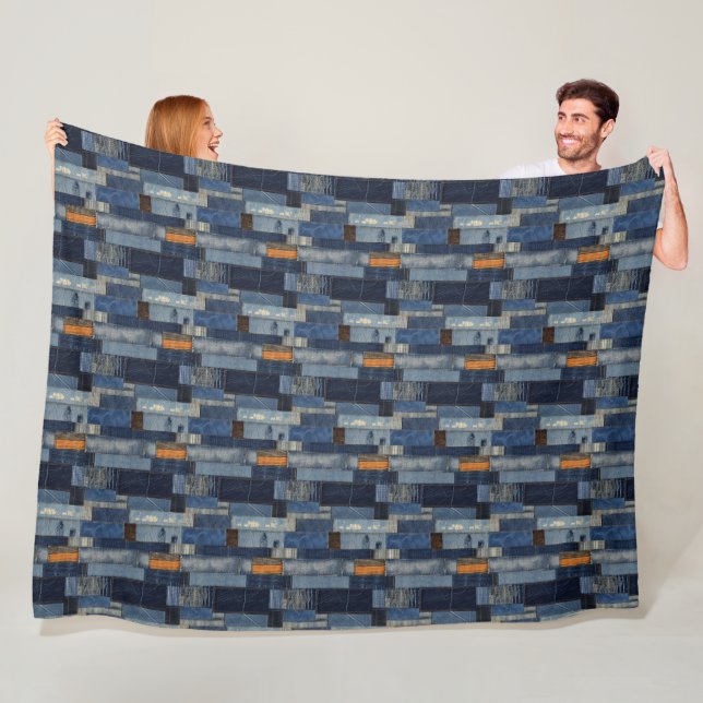 Patchwork Denim Fabric Art Illustration No6 Fleecedecke (Beispiel)
