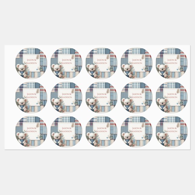 Patchwork Denim Koala Round Sticker (Blatt)