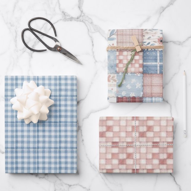 Patchwork Denim Koala Wrapping Sheets Geschenkpapier Set (Vorderseite)