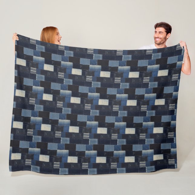 Patchwork-Denim-Stoff Kunstillustration Nr. 14 Fleecedecke (Beispiel)