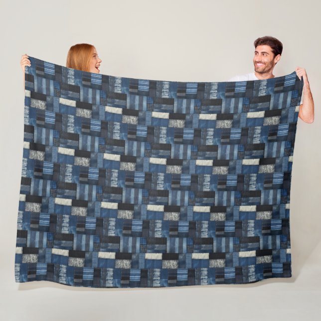 Patchwork-Denim-Stoff-Kunstillustration Nr. 7 Fleecedecke (Beispiel)