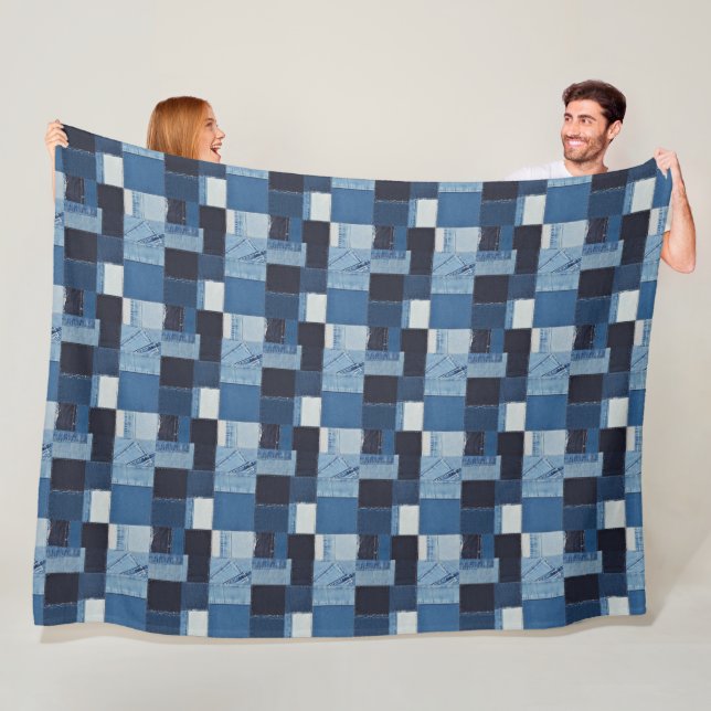 Patchwork-Denim-Stoffkunstillustration Nr. 18 Fleecedecke (Beispiel)
