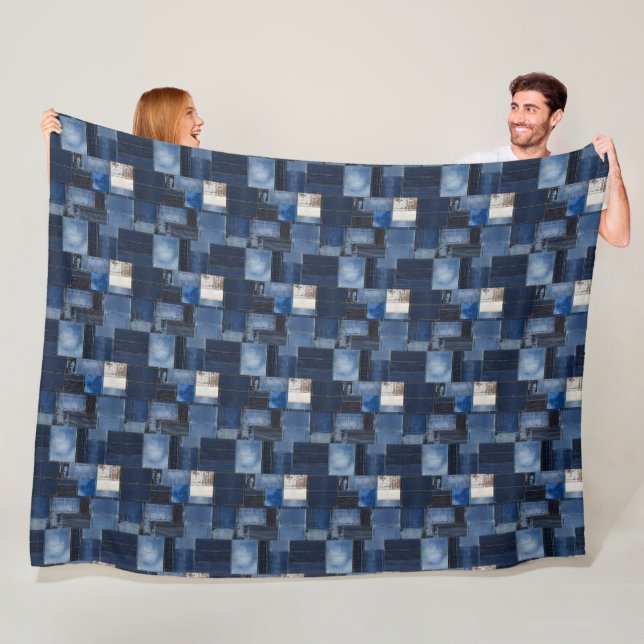 Patchwork-Denim-Stoffkunstillustration Nr. 1 Fleecedecke (Beispiel)