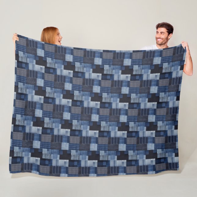 Patchwork-Denim-Stoffkunstillustration Nr. 20 Fleecedecke (Beispiel)