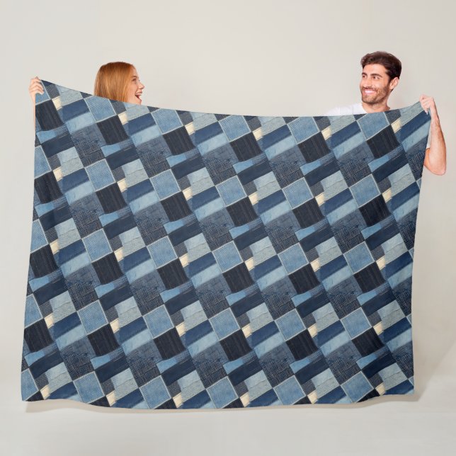 Patchwork-Denim-Stoffkunstillustration Nr. 2 Fleecedecke (Beispiel)