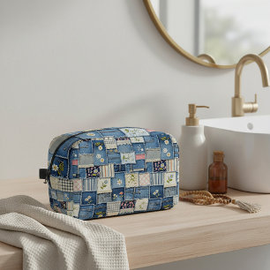 Patchwork-Denim Waschbeutel