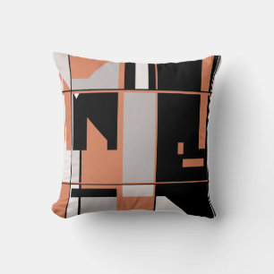 Patchwork-Design in Lachs Orange Schwarz Grau Weiß Kissen