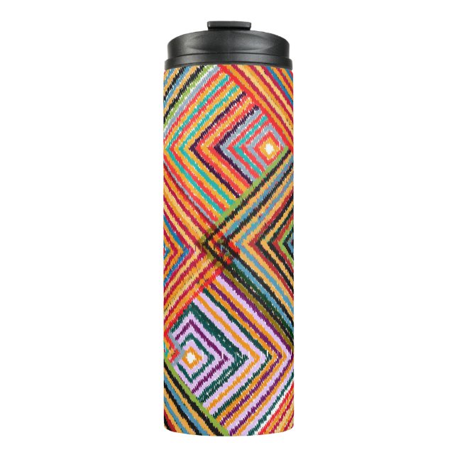 Patchwork-Design mit aztekischen Quadraten. Thermosbecher (Vorderseite)