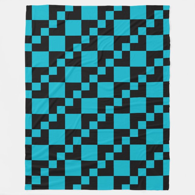 Patchwork Domino - Black and Aqua Blue Fleecedecke (Vorderseite)