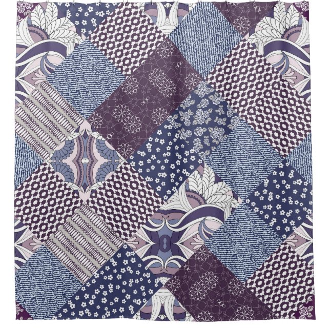 Patchwork Doodle: Vintag Boho Nahtlos. Duschvorhang (Vorderseite)