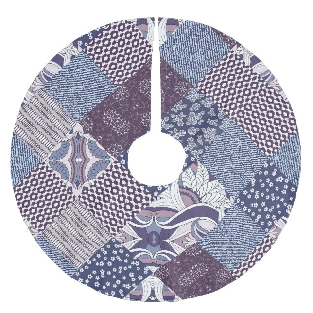 Patchwork Doodle: Vintag Boho Nahtlos. Polyester Weihnachtsbaumdecke (Vorderseite)