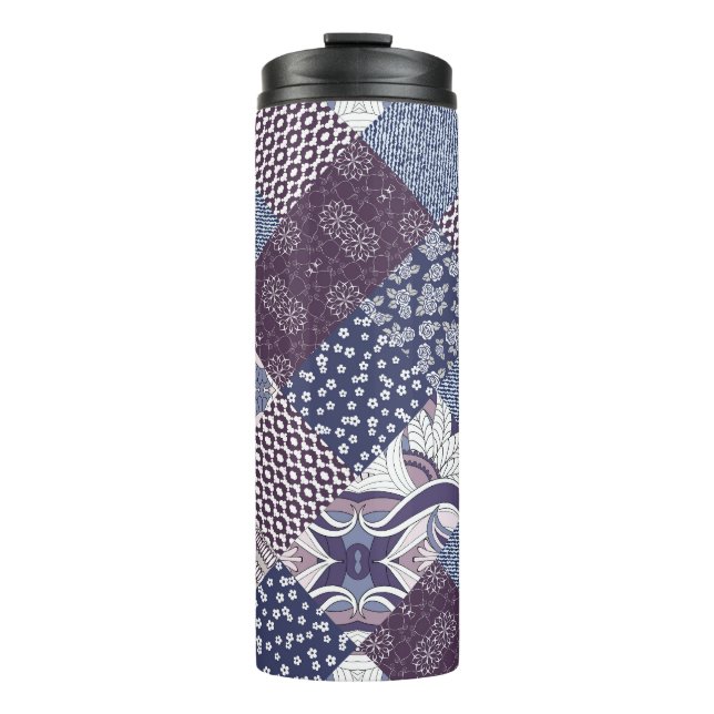 Patchwork Doodle: Vintag Boho Nahtlos. Thermosbecher (Vorderseite)