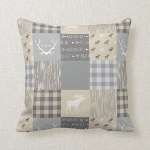 Patchwork Elch - Grau/Tan Kissen