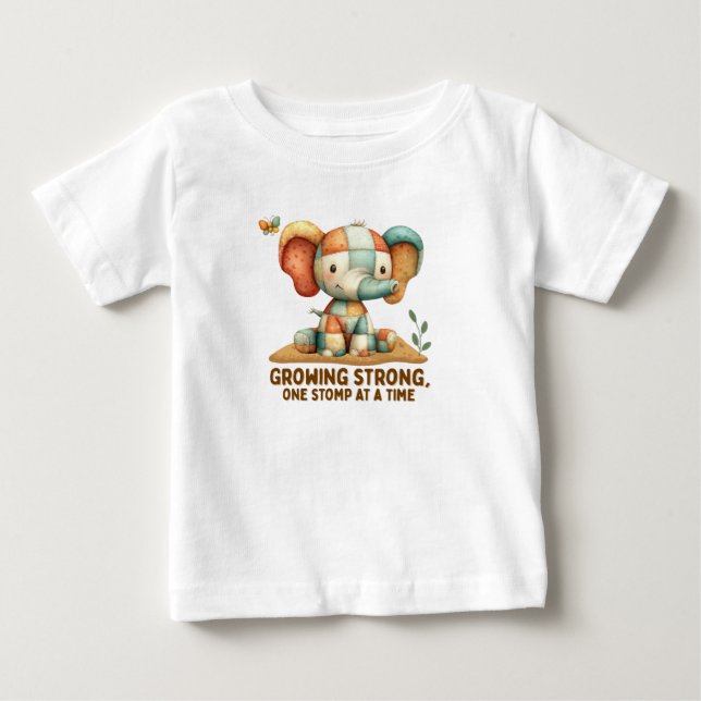 Patchwork-Elefant „Stark werden“   Baby T-shirt (Vorderseite)