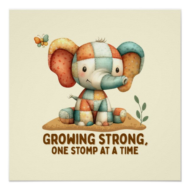 Patchwork-Elefant „Stark werden“ Poster (Vorderseite)