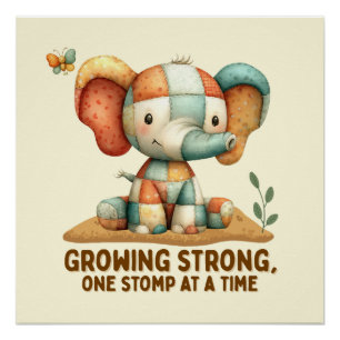 Patchwork-Elefant „Stark werden“ Poster
