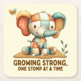 Patchwork-Elefant „Stark werden“ Rechteckiger Pappuntersetzer