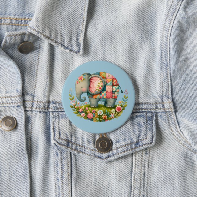 Patchwork-Elefanten-Blumenwiesen-Charm Button (Beispiel)