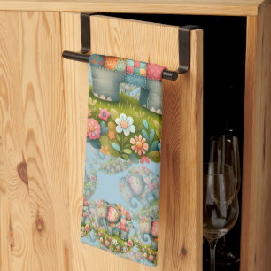 Patchwork-Elefanten-Blumenwiesen-Charm Geschirrtuch