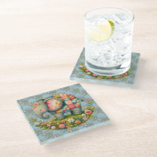 Patchwork-Elefanten-Blumenwiesen-Charm Glasuntersetzer