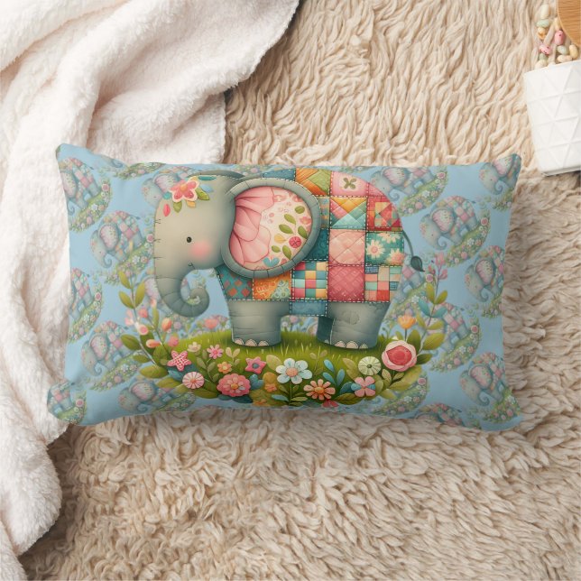 Patchwork-Elefanten-Blumenwiesen-Charm Lendenkissen (Decke)
