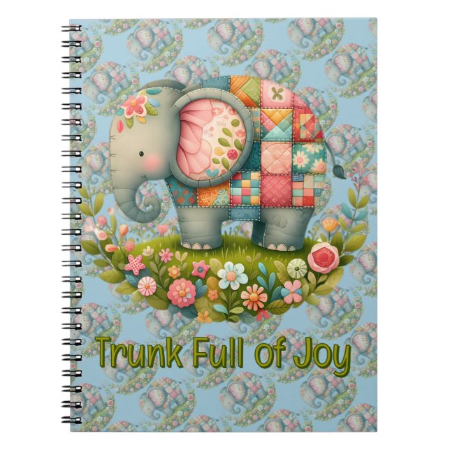 Patchwork-Elefanten-Blumenwiesen-Charm Notizblock (Vorderseite)