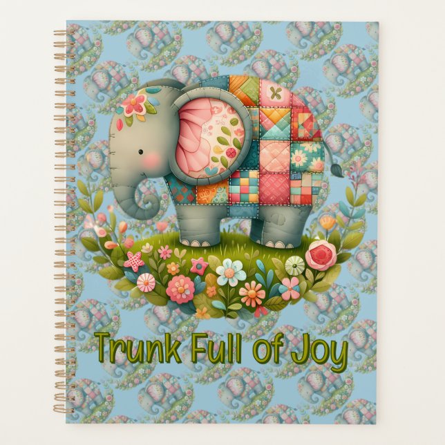 Patchwork-Elefanten-Blumenwiesen-Charm Planer (Vorderseite)