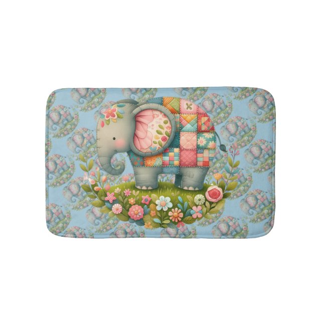 Patchwork Elephant Floral Meadow Charm Badematte (Vorderseite)