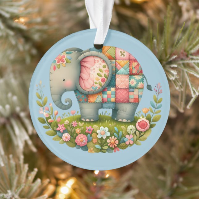 Patchwork Elephant Floral Meadow Charm Ornament (Baum)