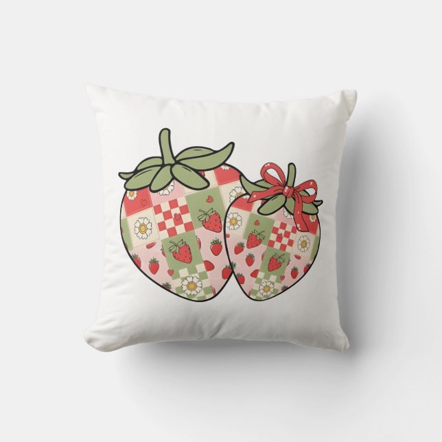 Patchwork-Erdbeer-Herzen Süße Coquette-Kunst Kissen (Vorderseite)