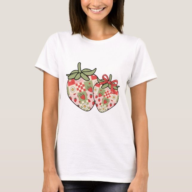Patchwork-Erdbeer-Herzen Süße Coquette-Kunst T-Shirt (Vorderseite)