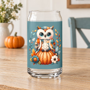 Patchwork-Eule auf Kürbis — Cottagecore Herbst Dosenglas