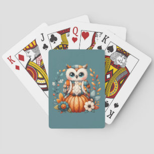 Patchwork-Eule auf Kürbis — Cottagecore Herbst Spielkarten