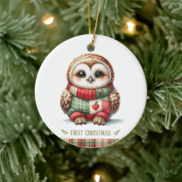 Patchwork-Eule Erstes Weihnachten Andenken Foto Keramik Ornament