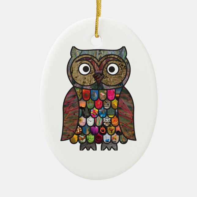 Patchwork-Eule Keramikornament (Vorne)