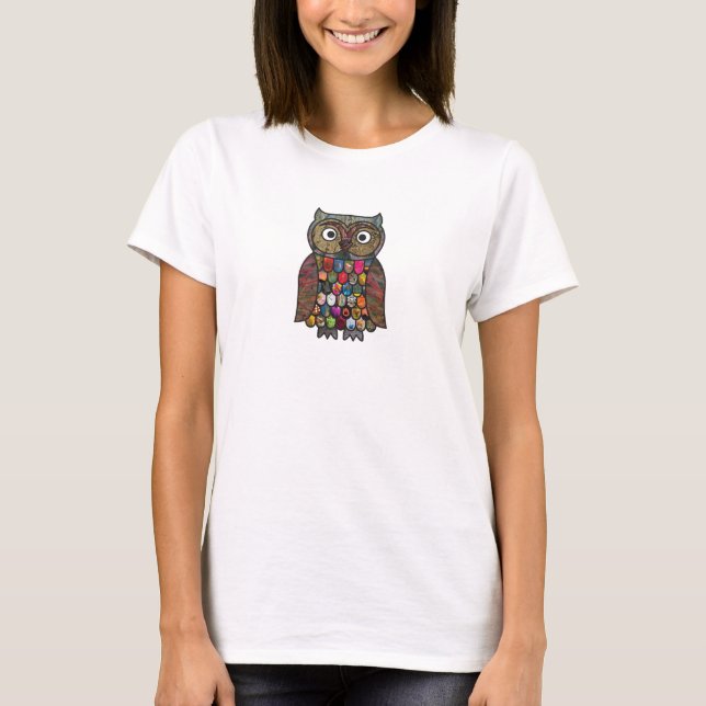 Patchwork-Eule T-Shirt (Vorderseite)