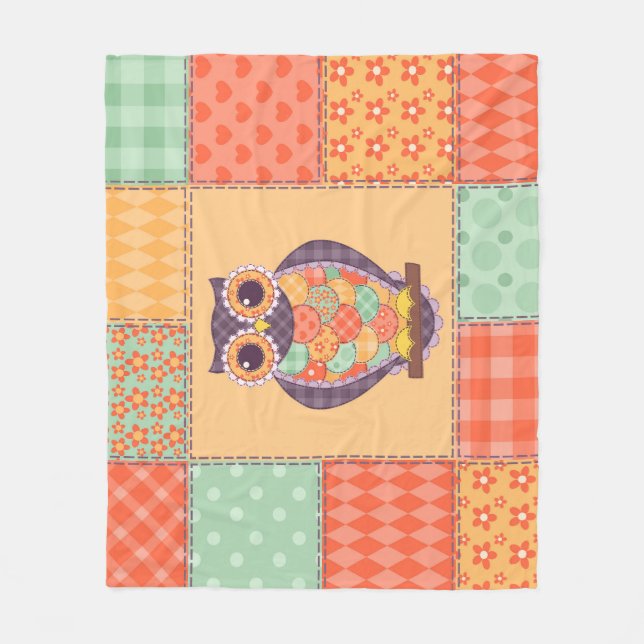 Patchwork-Eule Vintage Nahtloses Muster Fleecedecke (Vorderseite)