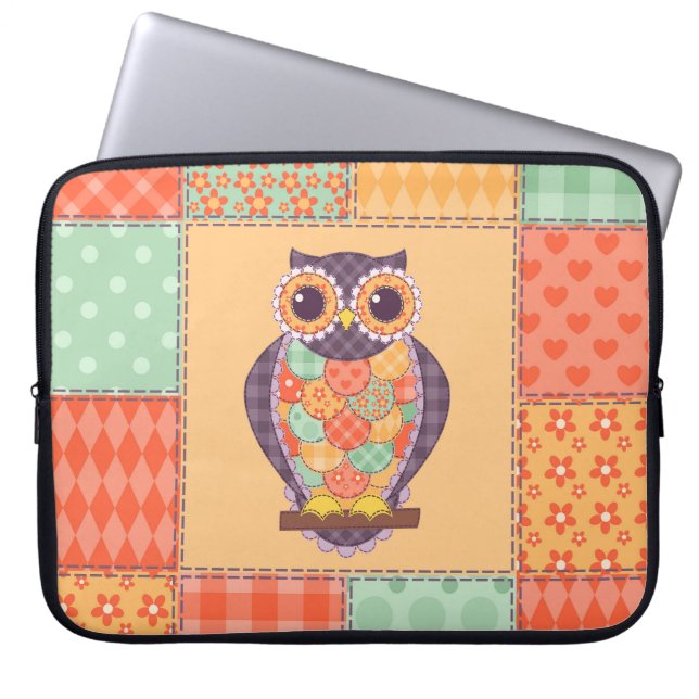 Patchwork-Eule-Vintage-Nahtloses Muster Laptopschutzhülle (Vorderseite)