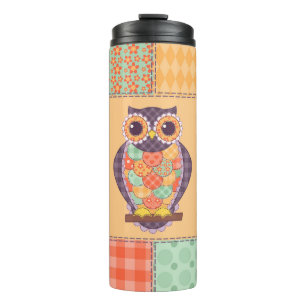 Patchwork-Eule-Vintage-Nahtloses Muster Thermosbecher