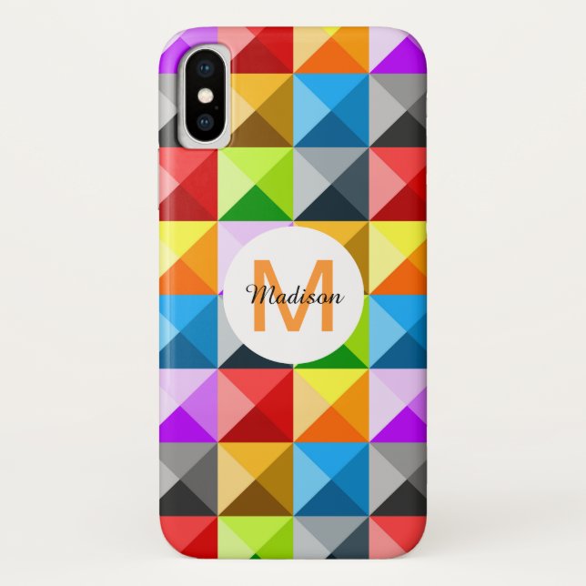 Patchwork Farbiges geometrisches Monogramm Case-Mate iPhone Hülle (Rückseite)