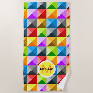 Patchwork Farbiges geometrisches Monogramm Strandtuch