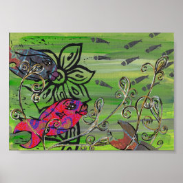 Patchwork Fish Print Poster