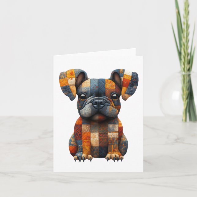 Patchwork Frenchie Greetings Card Dankeskarte (Vorderseite)