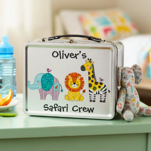 Patchwork für niedliche Safari-Tiere Metall Brotdose